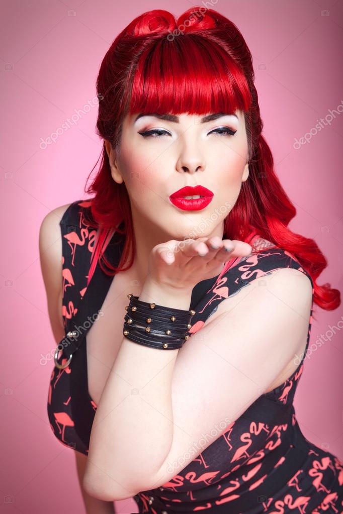 1920s Pin Up Girl Tattoos Pin Up Girl Blowing A Kiss Stock