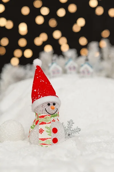Boneco de neve na noite de Natal — Fotografia de Stock