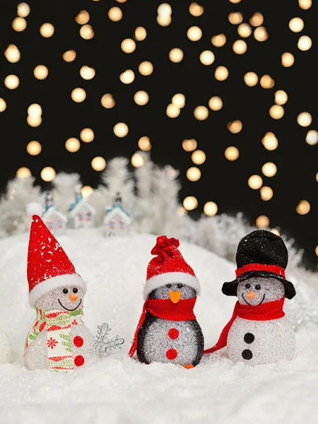 Snowmen in the Christmas night — Stock Photo, Image