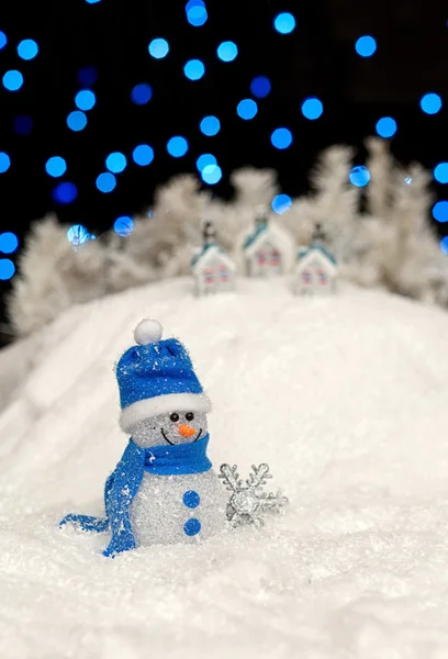 Snowman in the Christmas night — Stock Photo, Image