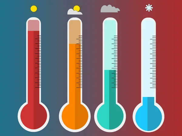Farklı Sıcaklıklardaki Termometrelerin Yansıması Sıcak Ilık Ilıman Soğuk — Stok Vektör