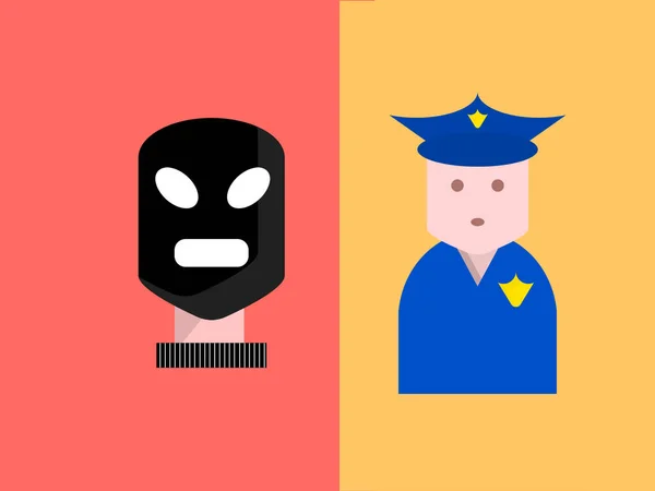 Сравнение Между Преступником Черной Маске Полицейским Форме — стоковый вектор