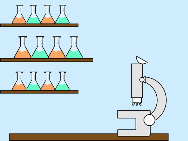 Microscope Avec Éprouvettes Faire Recherche Scientifique — Image vectorielle