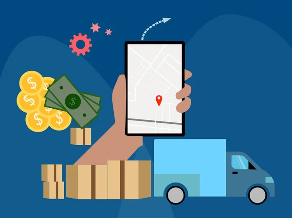 オンライン注文の概念 オンラインビジネスを持つことの利点とボックス付き輸送の形態 — ストックベクタ