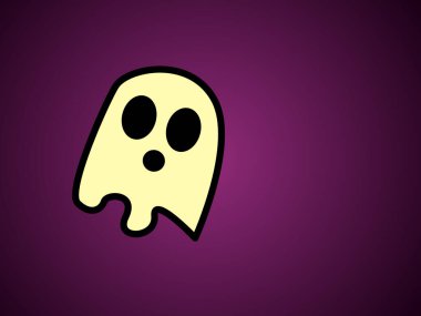 Kiraz rengi arka planda, gülümseyen bir yüzü olan bej bir hayalet.