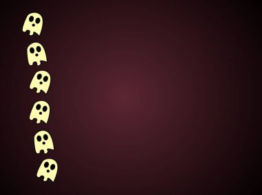 Koyu mor arka planda çeşitli küçük hayaletler olan Cadılar Bayramı afişi