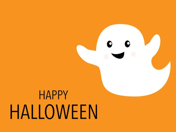 Vit Spöke Med Glad Halloween Tecken Orange Bakgrund — Stock vektor
