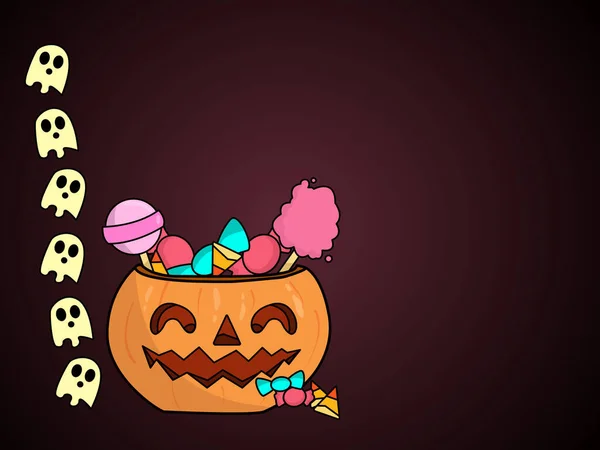 Halloween Pumpa Med Leende Med Godis Inuti Olika Färger Och — Stock vektor