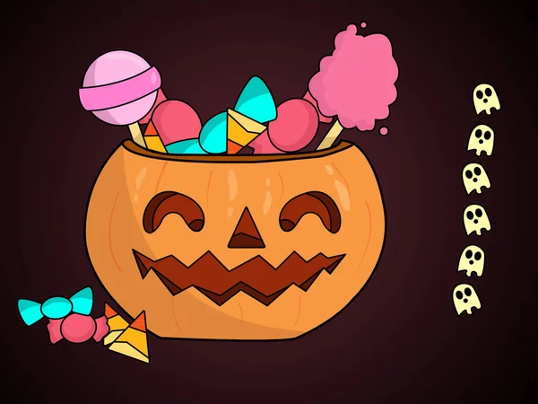 Halloween Pumpa Med Leende Med Godis Inuti Olika Färger Och — Stock vektor