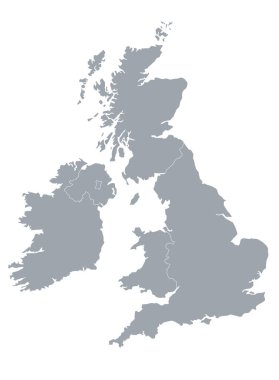 Beyaz arkaplan, bilgi grafiği ve siyasi bölümleri olan Birleşik Krallık haritası