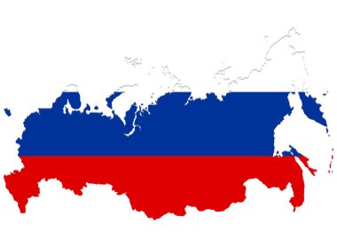 Beyaz arka planda bayrağı olan Rusya Haritası