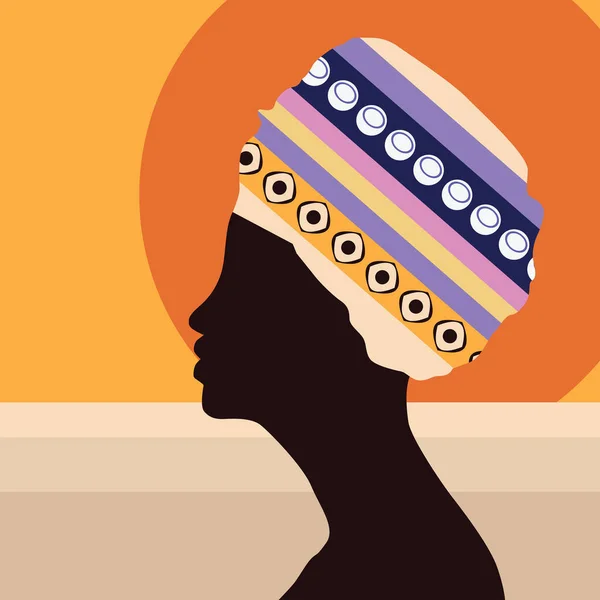 African Silhouette African Woman National Headdress Sunset Vector Illustration Isolated — Stock Vector