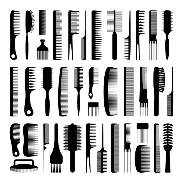 Set Combs Black Silhouettes Various Combs White Background Device Combing — Stock Vector