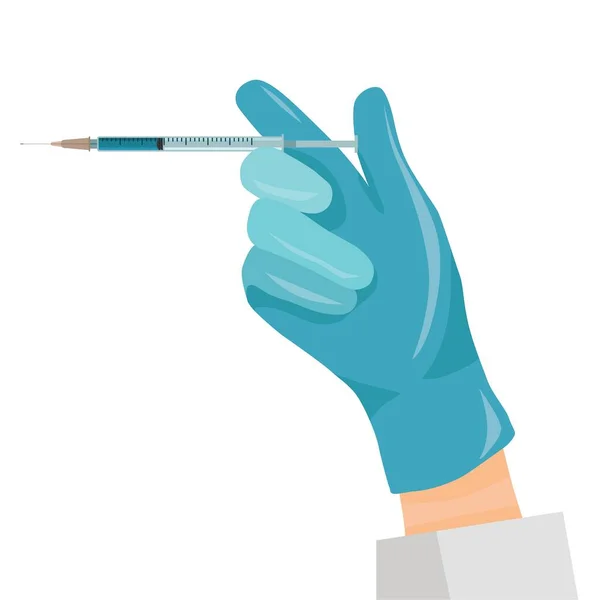 Kéz Egy Fecskendővel Kesztyűben Vakcina Beadása Orvosi Szakember Által Vektorkép — Stock Vector