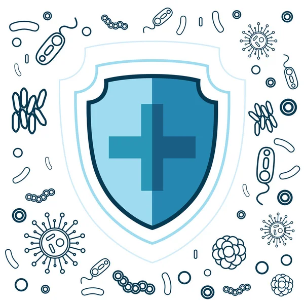 Ícone Imunidade Escudo Com Uma Cruz Reflete Vírus Bactérias Conceito — Vetor de Stock