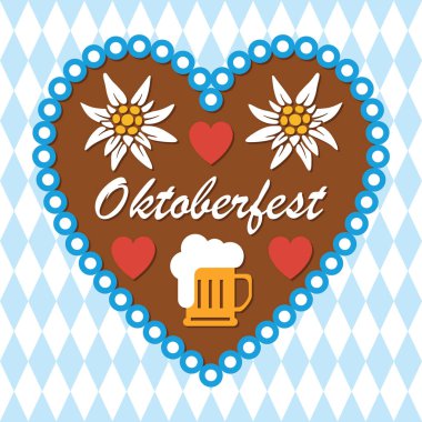 Bavyera zencefilli ekmeği. Oktoberfest. Üzerinde yazı olan geleneksel zencefilli çörek ve edelweiss. Vektör illüstrasyonu Bavyera bayrağının dizayn ve web için kusursuz bir arkaplanında izole edildi.