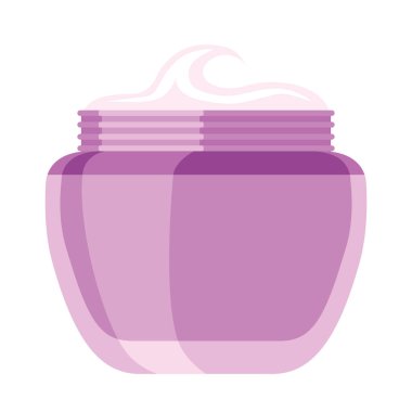 Yüz ve vücut kremi. Pembe bir kavanozda cilt bakımı için makyaj kremi. Tasarım ve web için beyaz bir arkaplanda izole edilmiş vektör illüstrasyonu.