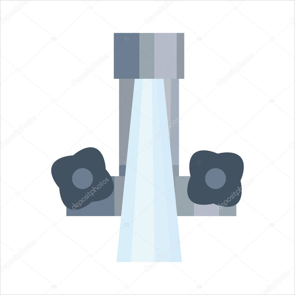 Tap with running water. The tap from which the water pipe flows. Providing housing with water from Central water supply sources. Vector illustration isolated on a white background for design and web