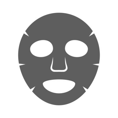 Kozmetik kumaş maskesi. Göz, burun ve ağız için kesikleri olan, kozmetik veya kompleks bir kompozisyona sahip özel bir kumaştan yapılmış bir peçete. Tasarım ve web için beyaz bir arkaplanda izole edilmiş vektör illüstrasyonu.