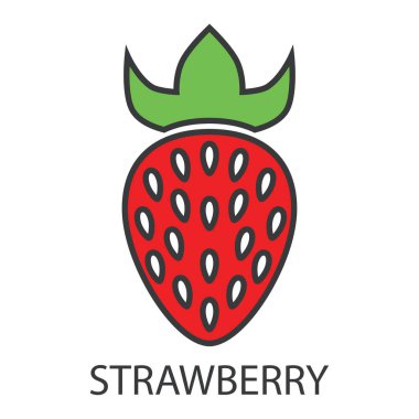 Üzerinde yazı olan çilek ikonu. Beyaz taneli ve gri çizgili kırmızı çilekler. Alerjik reaksiyona neden olan bir ürün. Tasarım ve web için beyaz bir arkaplanda izole edilmiş vektör illüstrasyonu.