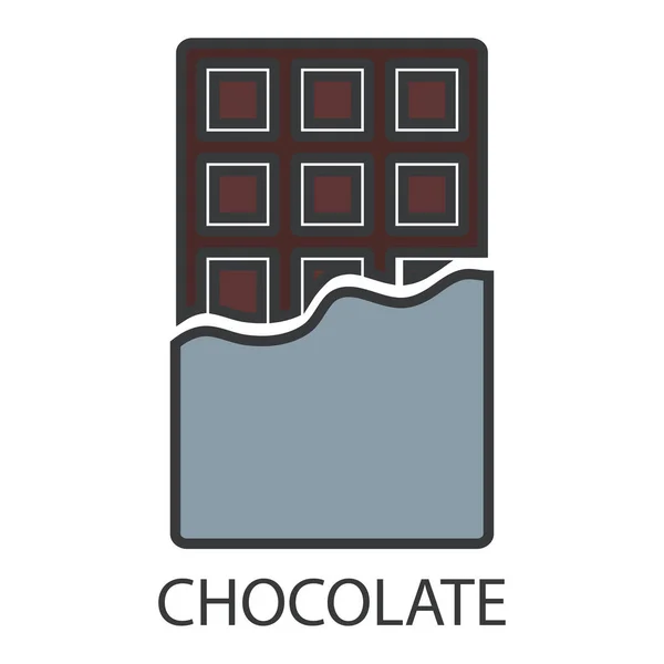 Chocolate Icon Inscription Brown Chocolate Bar Gray Package Gray Outline — Stock Vector