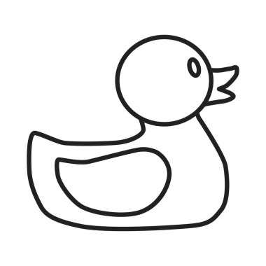 Plastik ördek sünger ikonu. Banyo yapmak için bir çocuk oyuncağının taslağı. Tasarım ve web için beyaz bir arkaplanda izole edilmiş vektör illüstrasyonu.