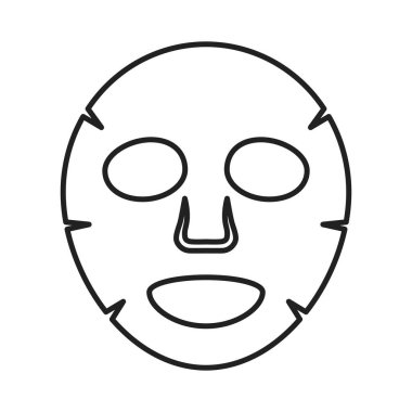 Kozmetik maske ikonu. İnsan yüzü şeklinde kozmetik bir ürüne batırılmış göz, burun ve ağız yarıkları olan bir maskenin ana hatları. Tasarım ve web için beyaz bir arkaplanda izole edilmiş vektör illüstrasyonu.