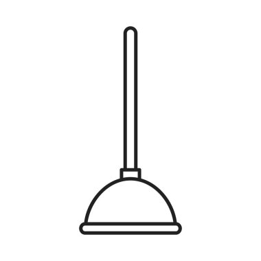 Pompa ikonu. Kanalizasyon tıkanmalarını temizlemek için kullanılan bir aracın ana hatları. Tasarım ve web için beyaz bir arkaplanda izole edilmiş vektör illüstrasyonu.