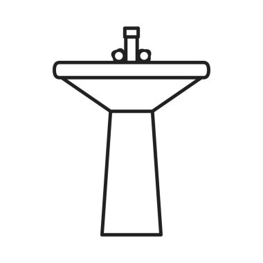 Lavabo simgesi. İç kısmın el yıkama ve yıkama için ana hatları. Tasarım ve web için beyaz bir arkaplanda izole edilmiş vektör illüstrasyonu.