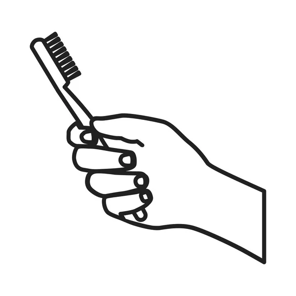 图标是一只有牙刷的手 手用来清洁口腔的工具的轮廓 在白色背景上孤立的矢量图形 用于设计和网络 — 图库矢量图片
