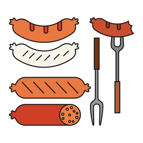 Набор Сосисок Сосисок Традиционное Блюдо Многих Стран Символ Баварии Октоберфеста — стоковый вектор