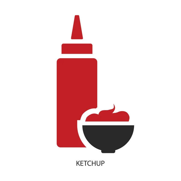 Ketchup Deliciosa Salsa Tomate Rojo Una Botella Tazón Servir Ilustración — Vector de stock