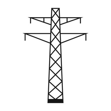 Elektrik kulesi. Güç hattı desteği kabloları tutmak için bir yapıdır. Bir üstten güç iletim hattı desteği. Tasarım ve web için beyaz bir arkaplanda izole edilmiş vektör illüstrasyonu.