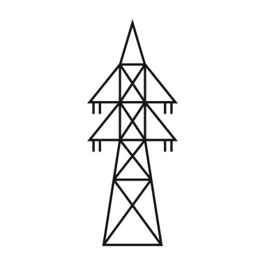 Elektrik kulesi. Güç hattı desteği kabloları tutmak için bir yapıdır. Bir üstten güç iletim hattı desteği. Tasarım ve web için beyaz bir arkaplanda izole edilmiş vektör illüstrasyonu.