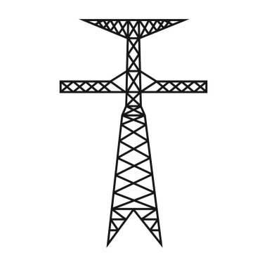 Elektrik kulesi. Güç hattı desteği kabloları tutmak için bir yapıdır. Bir üstten güç iletim hattı desteği. Tasarım ve web için beyaz bir arkaplanda izole edilmiş vektör illüstrasyonu.