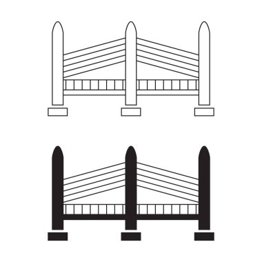 Köprü ikonu. Bir engelin üzerine inşa edilmiş bir yapı. Köprü insanlığın en eski mühendislik icatlarından biridir. Tasarım ve web için beyaz bir arkaplanda izole edilmiş vektör illüstrasyonu.