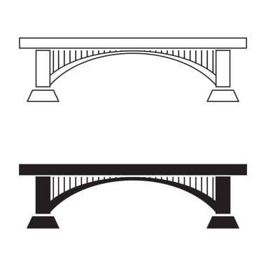 Köprü ikonu. Bir engelin üzerine inşa edilmiş bir yapı. Köprü insanlığın en eski mühendislik icatlarından biridir. Tasarım ve web için beyaz bir arkaplanda izole edilmiş vektör illüstrasyonu.