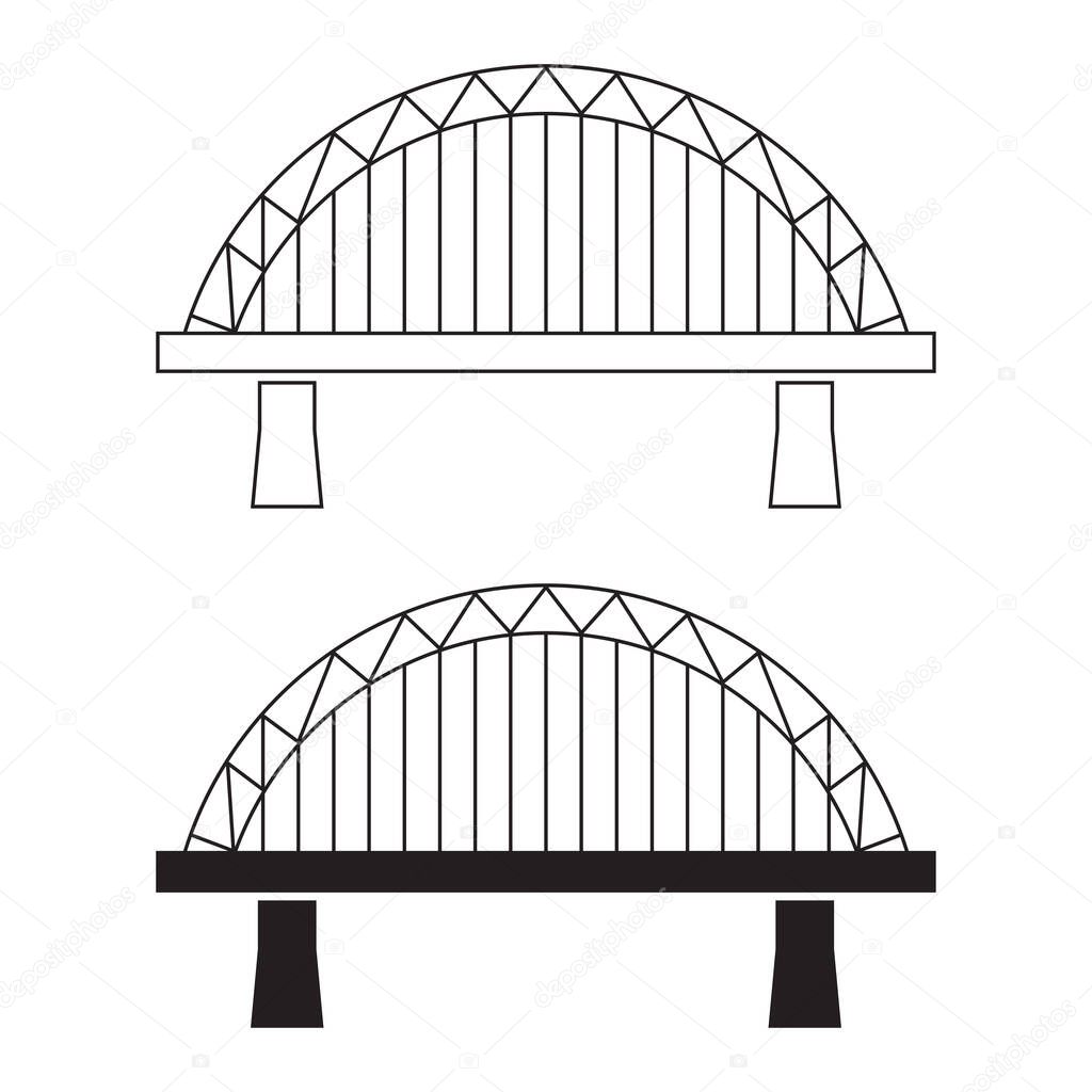 The bridge icon. A structure erected over an obstacle. The bridge is one of the oldest engineering inventions of mankind. Vector illustration isolated on a white background for design and web.