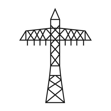 Elektrik kulesi. Güç hattı desteği kabloları tutmak için bir yapıdır. Bir üstten güç iletim hattı desteği. Tasarım ve web için beyaz bir arkaplanda izole edilmiş vektör illüstrasyonu.
