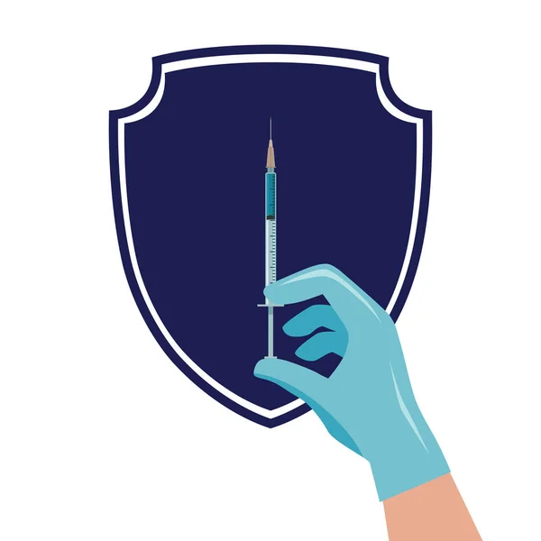 Ręka Rękawiczki Strzykawką Insuliną Tle Osłonki Koncepcja Szczepień Opieki Zdrowotnej — Wektor stockowy