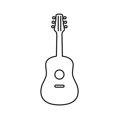 Akustik gitar ikonu. Sekiz şeklinde ve uzun boyunlu bir rezonatörü olan telli bir müzik enstrümanının birleşik görüntüsü. Tasarım ve web için beyaz bir arkaplanda izole edilmiş vektör illüstrasyonu.