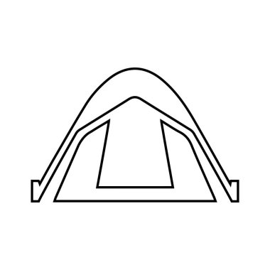 Turist çadırı ikonu. Geceyi açık havada geçirmek için bir çadır nesnesinin görüntüsü. Kamp malzemelerinin bir parçası. Tasarım ve web için beyaz bir arkaplanda izole edilmiş vektör illüstrasyonu.