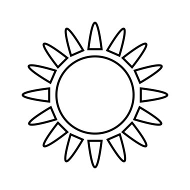 Güneş ikonu. Güneşin çocuk tarzında doğrusal çizimi. Güneş sistemindeki merkezi nesne olan bir yıldız. Tasarım ve web için beyaz bir arkaplanda izole edilmiş vektör illüstrasyonu.