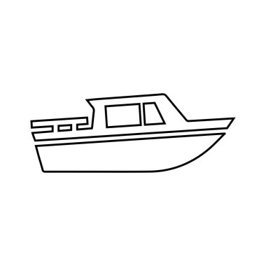 Tekne ikonu. Teknenin doğrusal çizimi. Suyun üzerinde hareket etmek için bir araç. Tasarım ve web için beyaz bir arkaplanda izole edilmiş vektör illüstrasyonu.