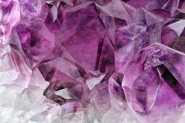 Crystal Stone macro mineral, purple rough amethyst quartz crystals — Stock Photo, Image