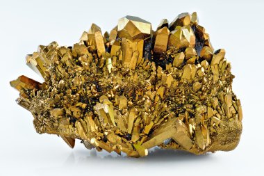 Quartz Gold Titanium Aura crystal cluster on white background clipart