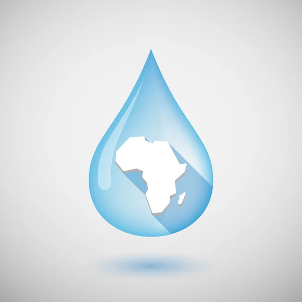 Långa skugga vatten droppe ikon med en karta över den afrikanska kontinenten — Stock vektor