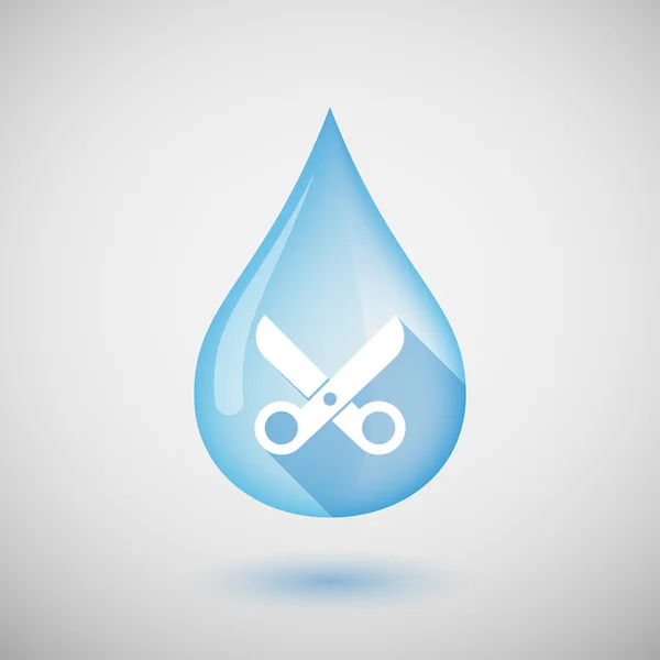 Long shadow water drop icon with a scissors — Stock Vector