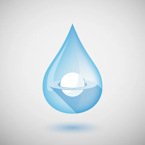 Long shadow water drop icon with the planet Saturn — Stock Vector