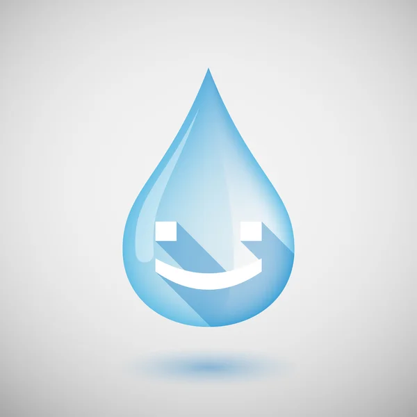 Long shadow water drop icon with a smile text face — Stock Vector